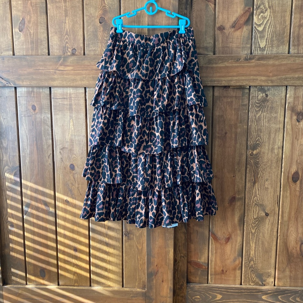 J. Crew Tiered Leopard Midi Skirt